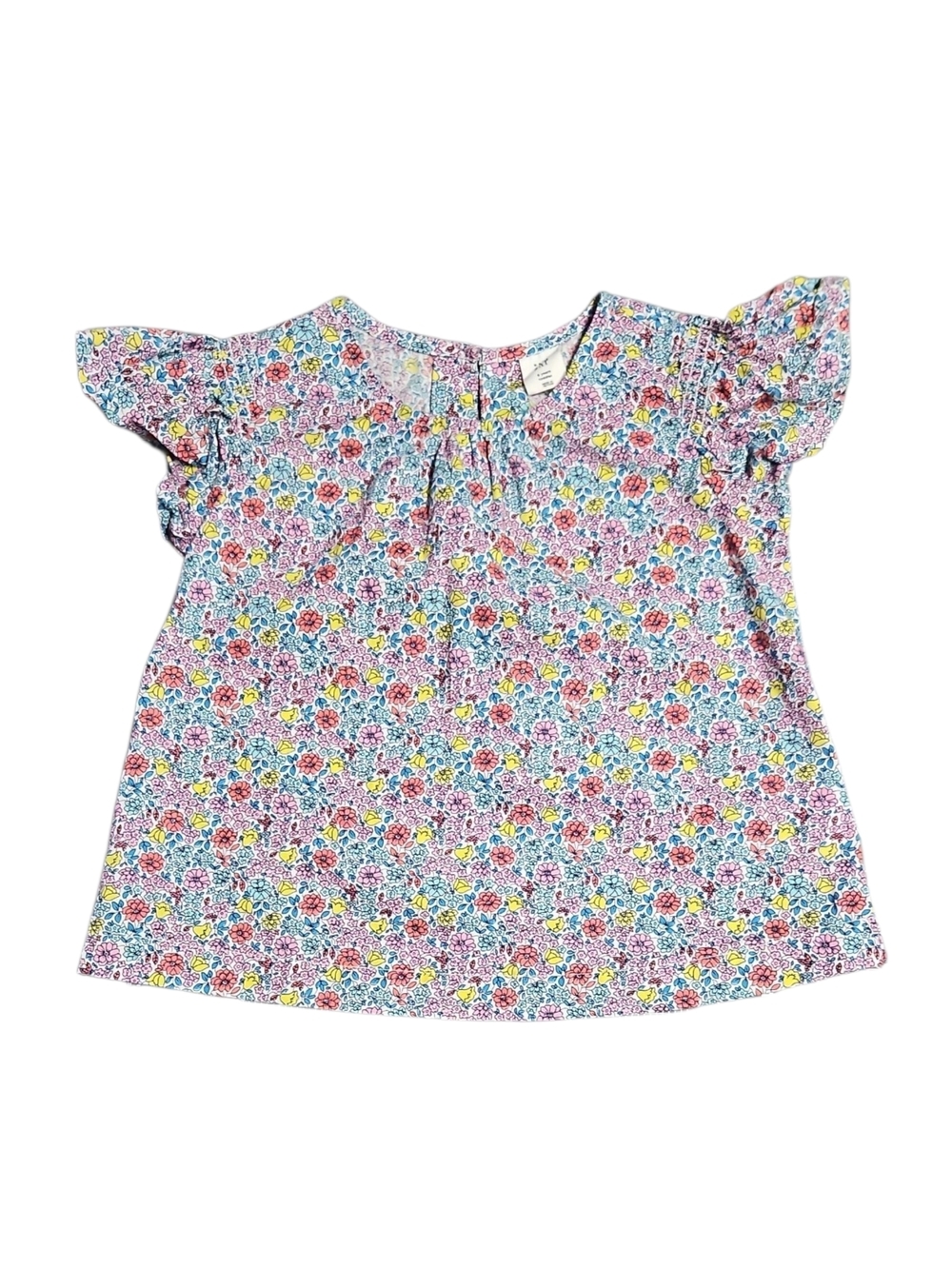 GAP Girl's Floral Flutter Sleeve Top - Pink, Blue, Yellow Size 5 Casual Dressy